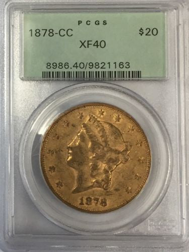 1878-CC $20.00 Gold Liberty PCGS XF40 (OLD GREEN HOLDER)