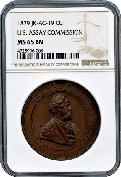 1879  U.S. Assay Commission NGC MS65BN "Ultra High Relief Obv. High Relief Rev" Tied For Second Finest