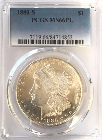 1880-S Morgan Silver $1.00  PCGS MS66PL "White with Rose Peripheral Toning"