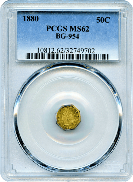 1880 California Fractional 50c Octagonal Indian BG-954 PCGS MS62 Low Rarity 4