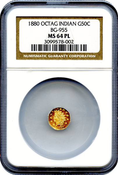 1880 California Fractional Octagonal Indian 50c BG-955 NGC MS64PL RARITY 6