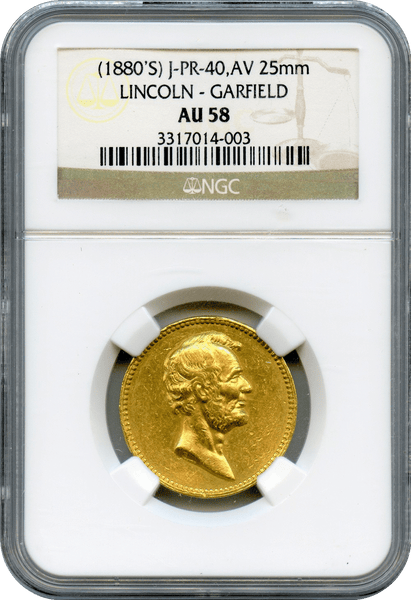 U.S. Mint (1882) Lincoln-Garfield Gold Medal NGC AU58. Julian PR-40