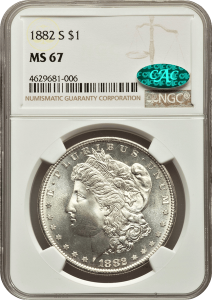 1882-S Morgan Silver $1.00 NGC MS67 CAC "Stunner"