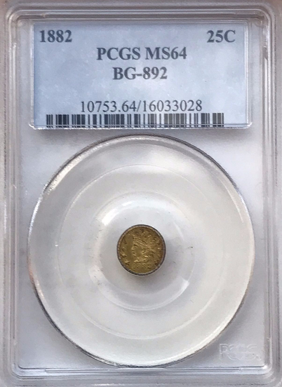 1882 California Fractional Gold 25c BG-892 PCGS MS64. Very Rare. High Rarity 7!!