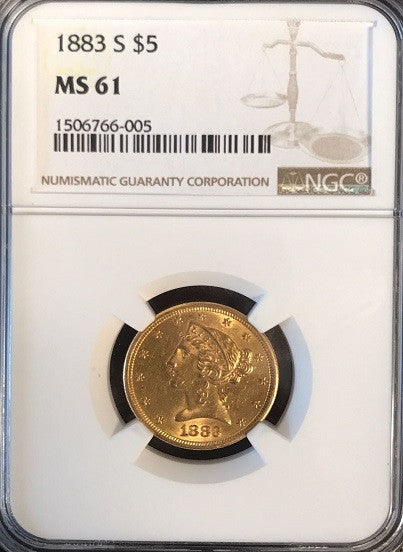 1883-S  $5.00 Gold Liberty NGC MS61