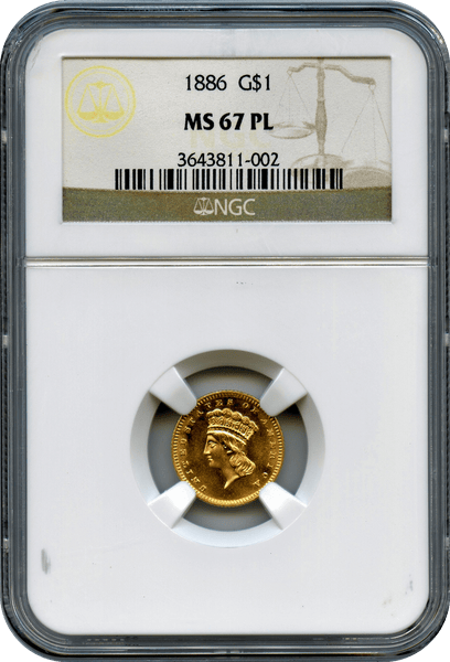 1886 Type 3 Gold $1 NGC MS67PL     Mintage 5,000