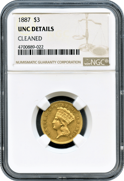 1887 $3 Indian Princess Head. NGC Unc Details