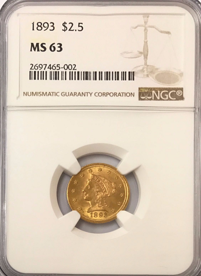 1893 $2.50 Gold Liberty NGC MS63