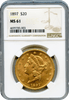 1897 $20 Gold Liberty Head NGC MS61
