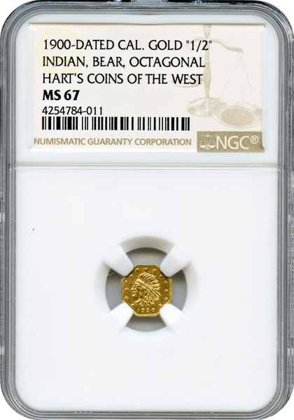 1900 California Gold "1/2" Indian, Bear, Octagonal. Hart's Coins of The West NGC MS67