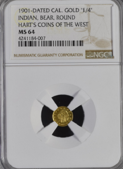 1901 Cal Gold 25c Round NGC MS64 "Rarity 7"  "(7-9)"  " Graded High Rarity 7 Only 5"