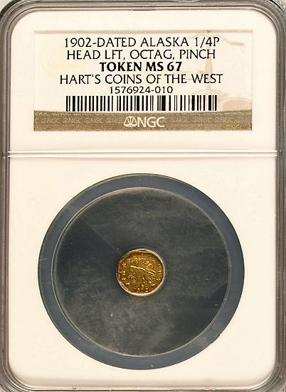 1902 Alaska Pinch Series 1/4 Pinch Octagonal NGC MS67