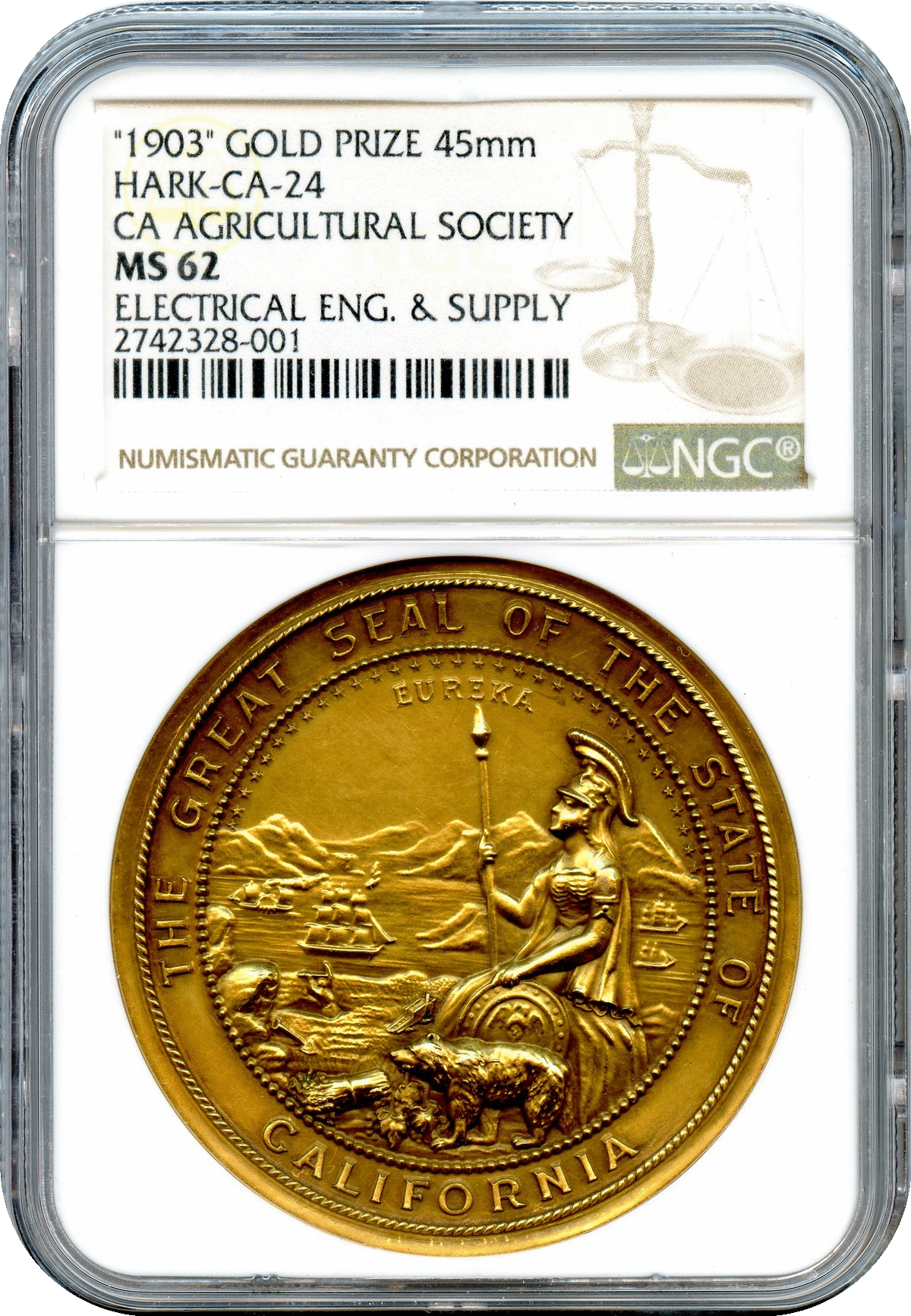 1903 California State Agricultural Society Gold Medal NGC MS62
