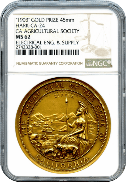 1903 California State Agricultural Society Gold Medal NGC MS62 Extremely Rare!