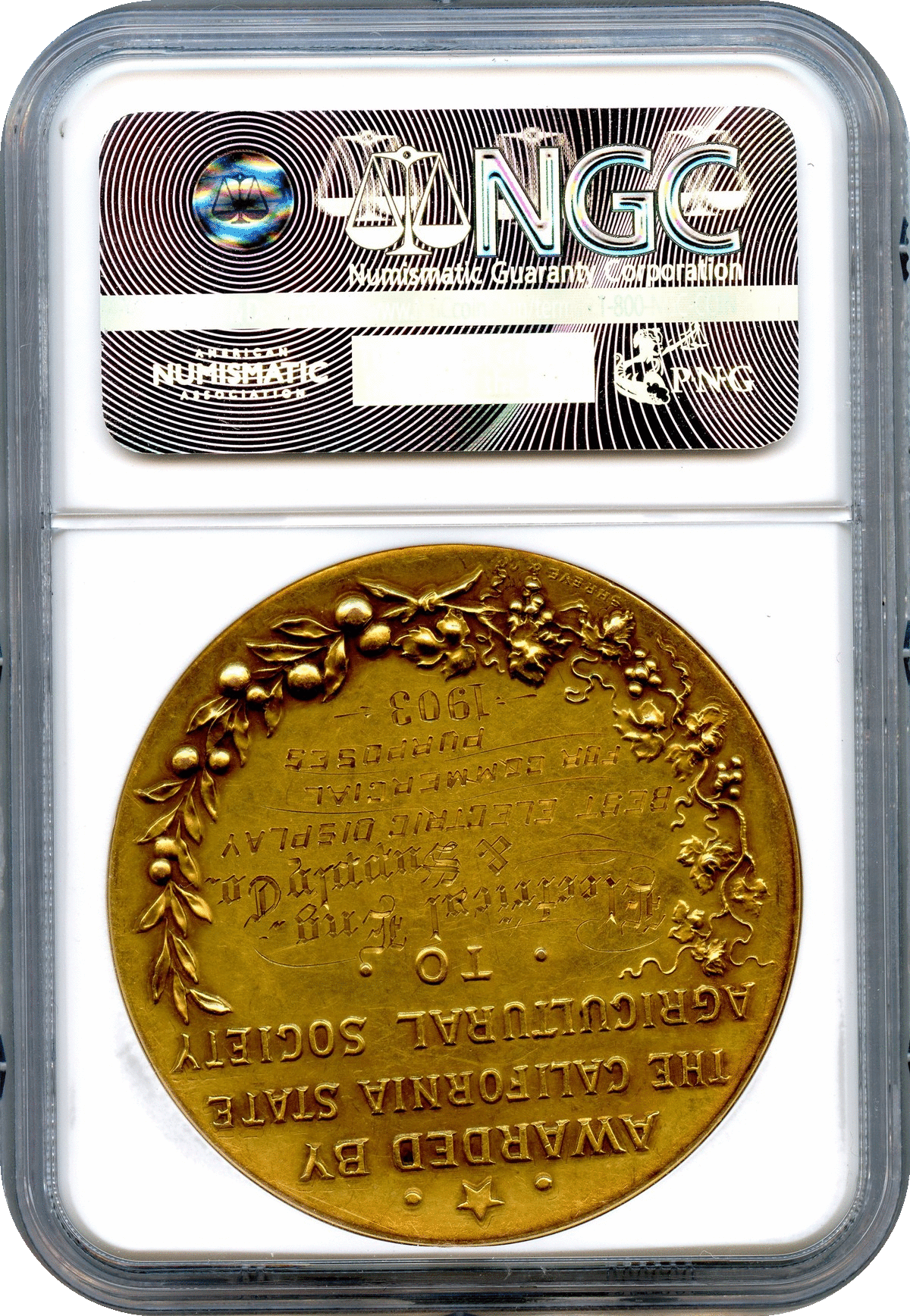 キャンバスアート Gold Medallion ゴールドメダリオン3ピース　Ⓣ 1903 California State Agricultural Society Gold Medal NGC MS62
