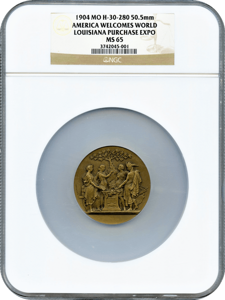 1904 H-30-280 50.5mm America Welcomes World Louisiana Purchase Expo NGC MS65