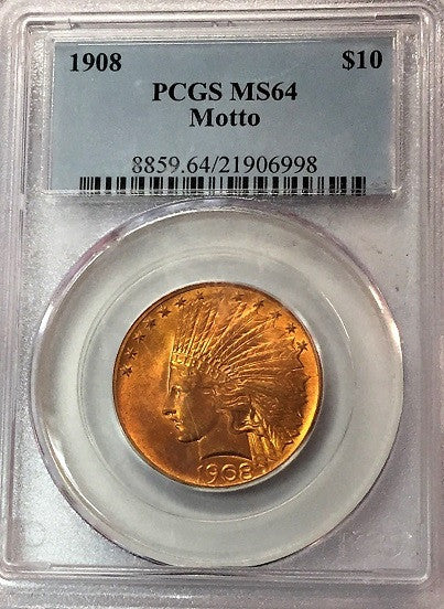 1908 MOTTO $10.00 Gold Indian PCGS MS64