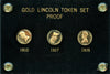 Gold Lincoln Token Mule Set. 1910, 1927,1939 ALL with 1927 Reverse.