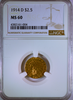 1914-D $2.50 Gold Indian NGC MS60