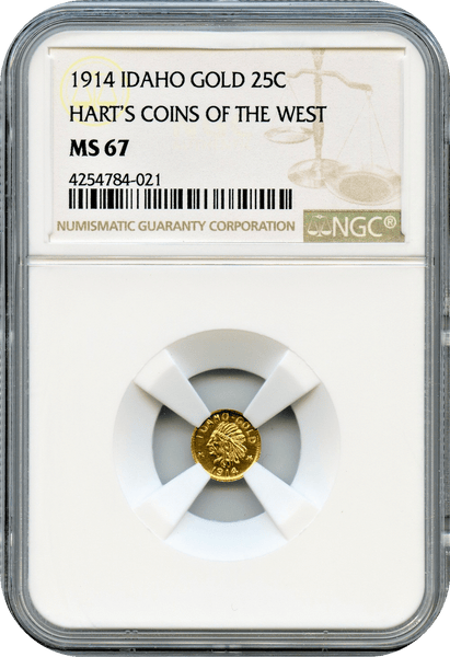 1914 Idaho Gold 25c Harts Coins of The West NGC MS67. Top of the POP