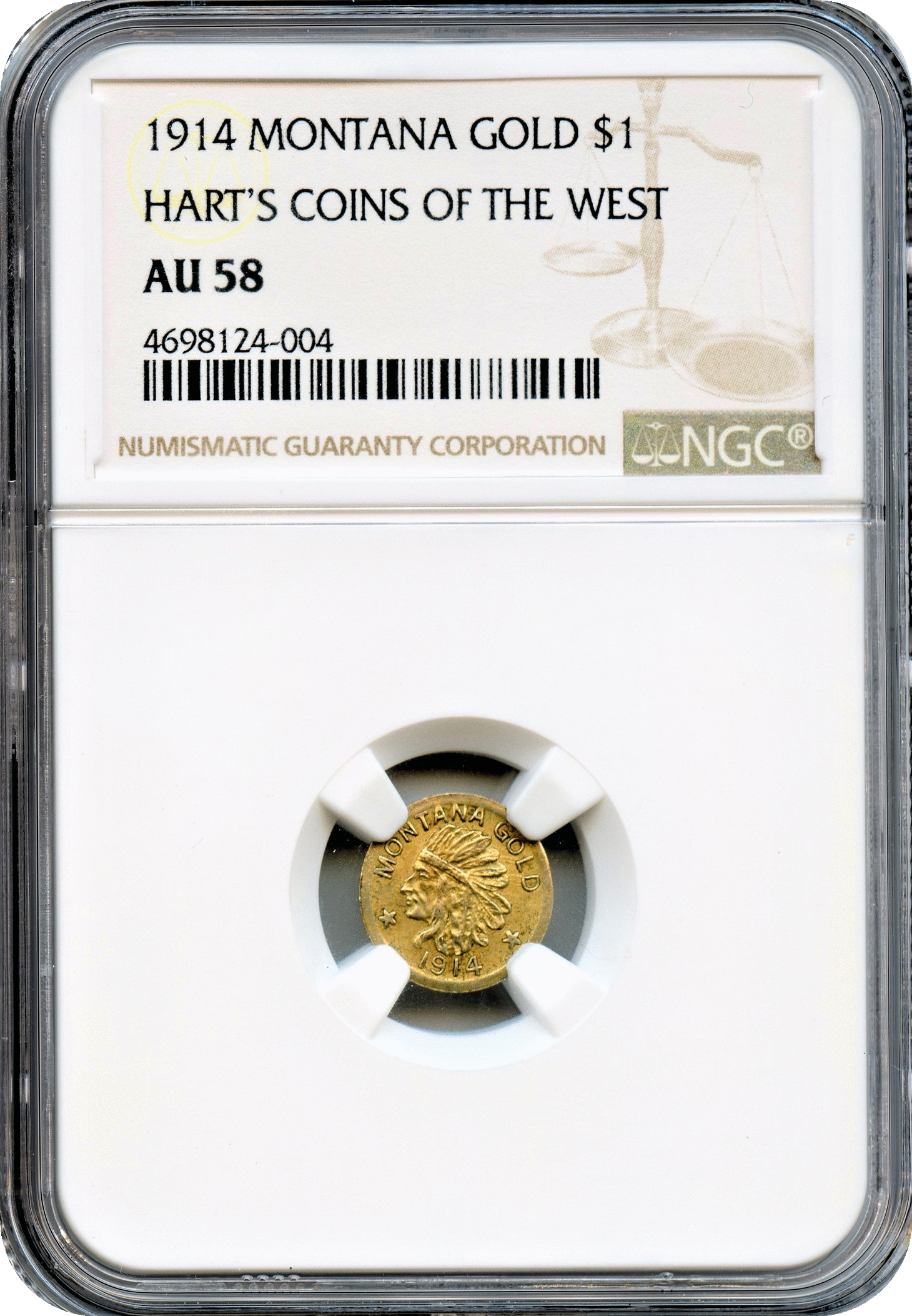 1914 Montana Gold $1 Harts Coins of The West NGC AU 58 – First