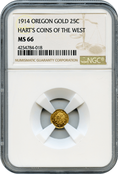 1914 Oregon Gold 25c Harts Coins of the West NGC MS66