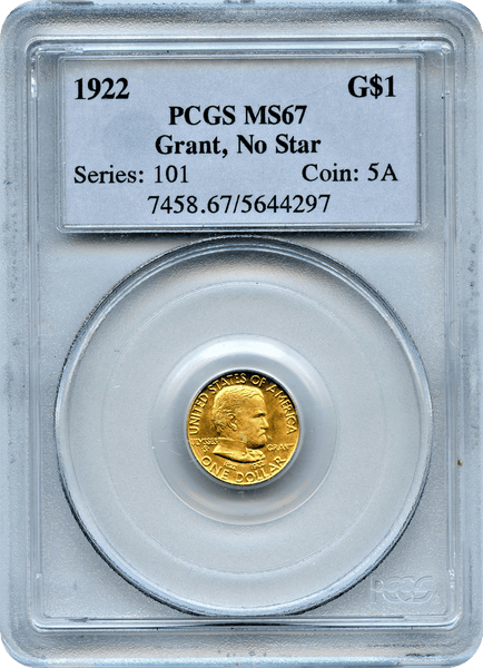 1922 Grant Memorial Gold $1, No Star in Field PCGS MS67