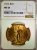 1923 $20 St. Gaudens NGC MS64 Double Eagle