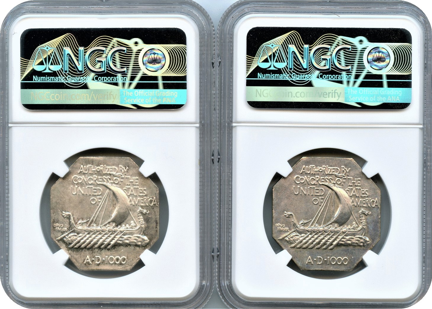 1925 Norse American Medals. Thin NGC MS63 & Thick Unc Details