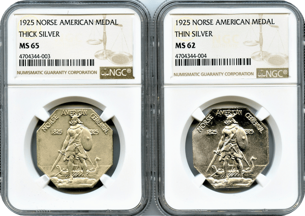 1925 Norse American Set. Thin NGC MS62 & Thick NGC MS65