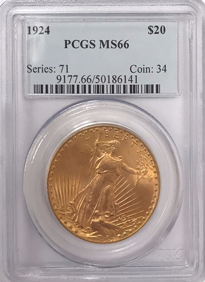 1924 $20.00 St. Gaudens PCGS MS66