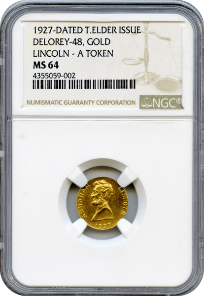 1927 Delorey-48 Lincoln Gold Token NGC MS64