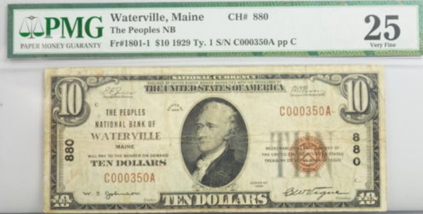 1929 $10 Dollar Maine National Bank Note FR 1801-1 PMG Certified Currency