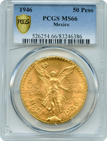1946 50 Pesos Gold 37mm  22K  PCGS MS66