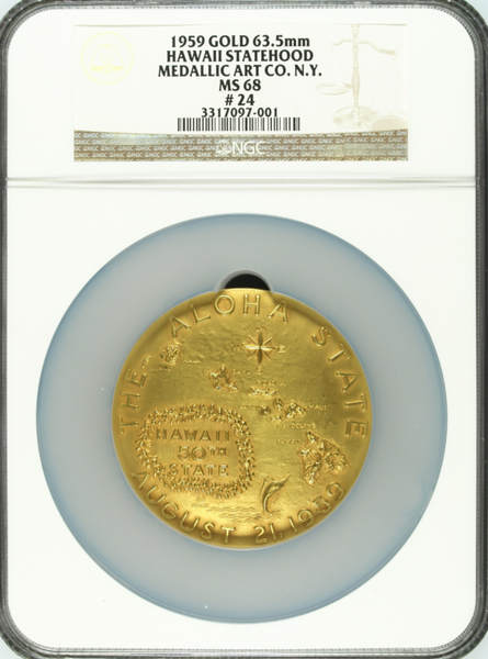 1959 Hawaii Statehood Official GOLD, SILVER & Bronze Medals. Three Piece Set, ALL NGC