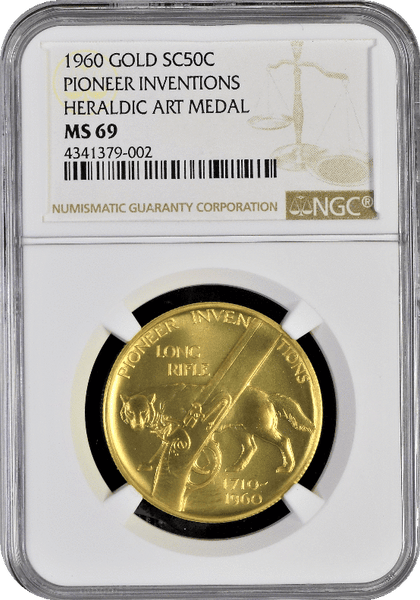 1960 Pioneer Inventions, Heraldic Arts Gold Medal NGC MS69. Top of the Pop