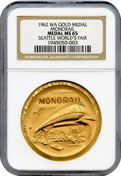 1962 Washington Seatle World's Fair Gold Medal - Monorail NGC MS65 (Mintage 4)