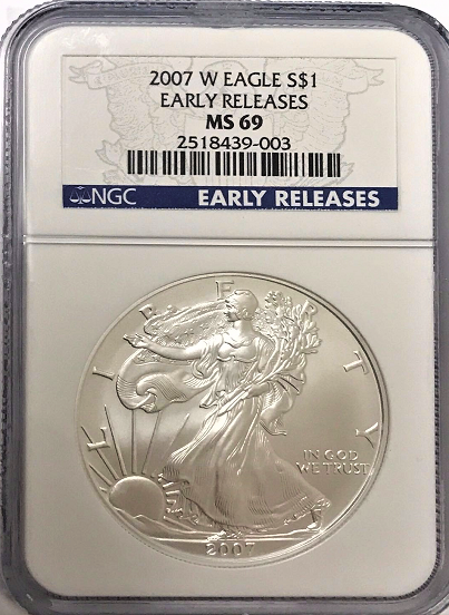 (#192) 2007-W Eagle S$1. Early Releases. NGC MS69