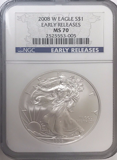(#198) 2008-W Eagle S$1. Early Releases. NGC MS70