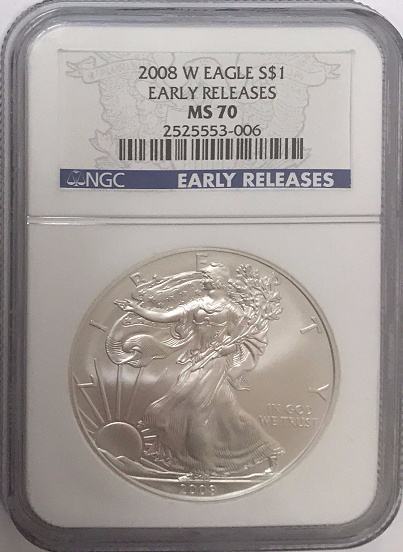 (#197) 2008-W Eagle S$1. Early Releases. NGC MS70