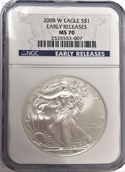 (#196) 2008-W Eagle S$1. Early Releases. NGC MS70