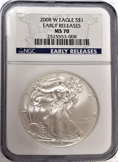(#195) 2008-W Eagle S$1. Early Releases. NGC MS70 Burnished
