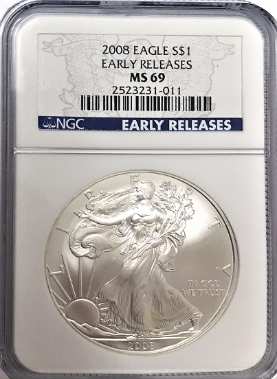 (#204) 2008 Eagle S$1. Early Releases. NGC MS69