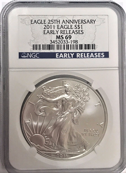 (#6) Eagle 25th Anniversary. 2011 Eagle S$1. Early Releases. NGC MS69