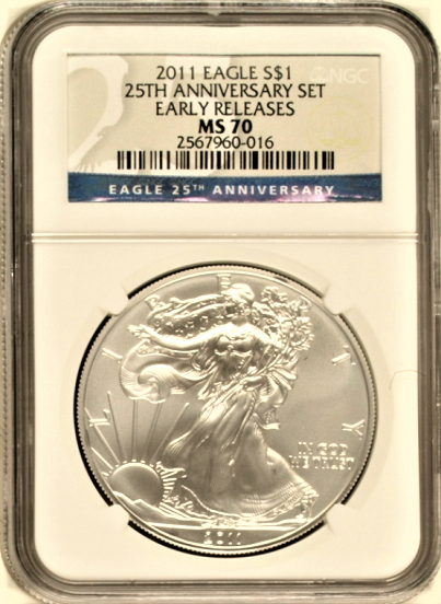 (#145) 2011 Eagle S$1 25TH Anniversary Set. Early Releases. NGC MS70