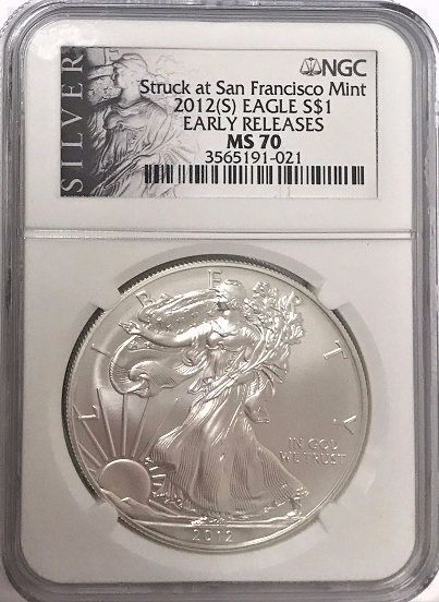 (#219) Struck at the Sanfrancisco Mint. 2012(S) Eagle S$1. Early Releases. NGC MS70