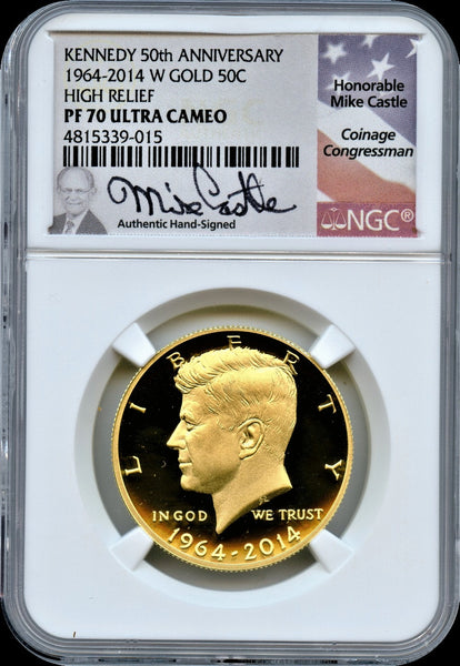 2014W Kennedy 50th Anniv Proof Gold High Relief 50c NGC PF70 Ultra Cameo.