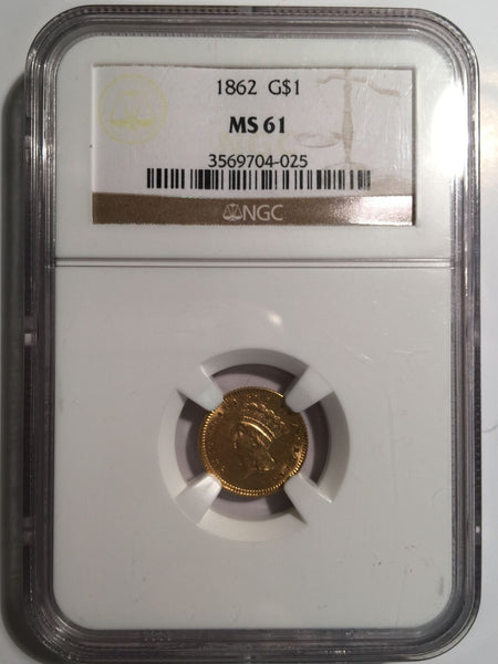 1862 Gold Indian Princess $1, Type 3 NGC MS 61