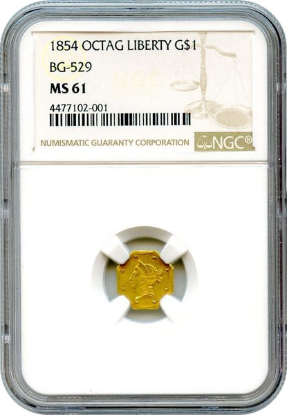 DERI 1854 California Fractional G$1 BG-529 NGC MS61 Rarity 8 (3 Known)