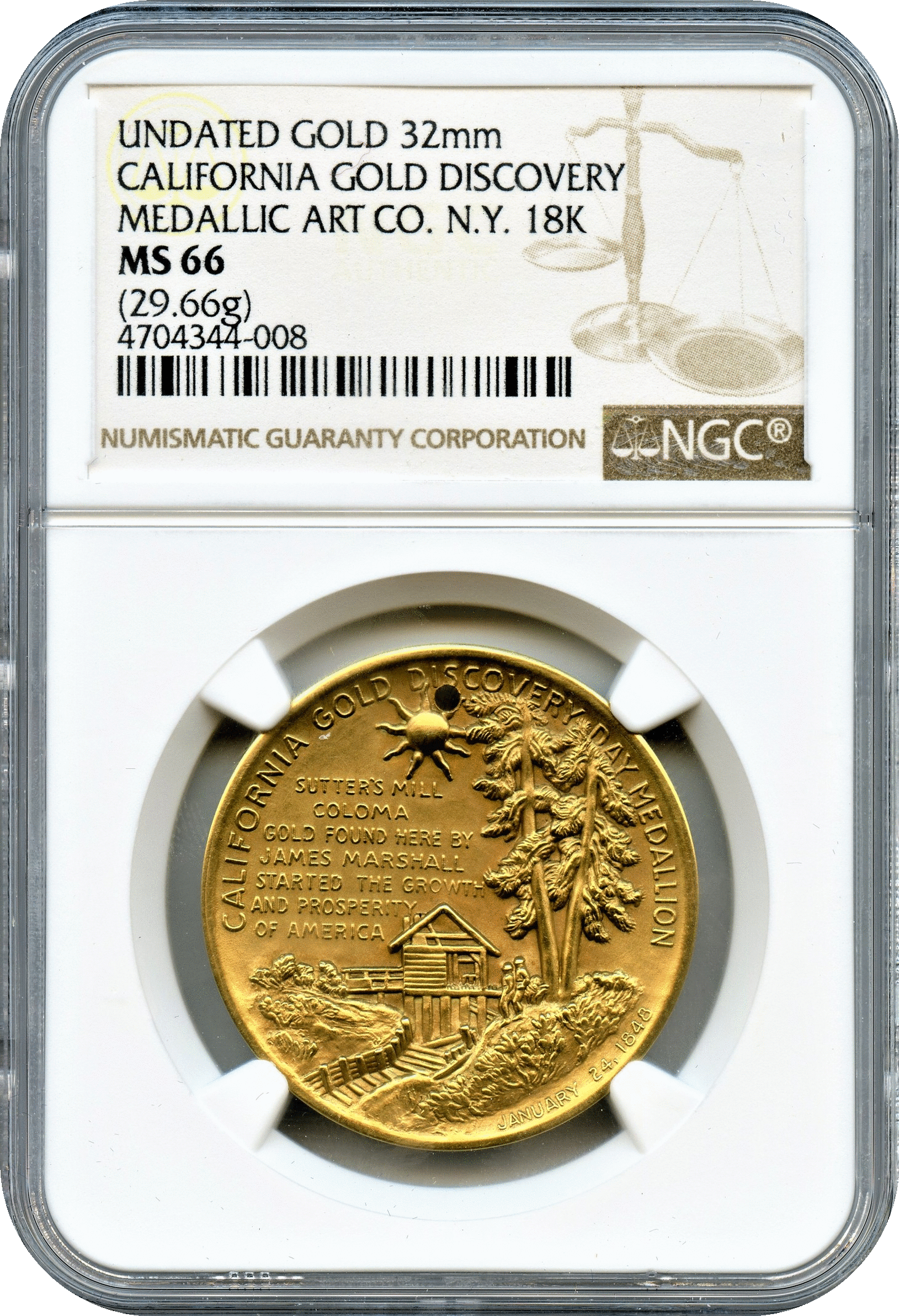 1988 California Gold Discovery Day Gold Medallion NGC MS 66